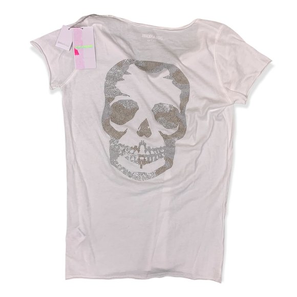 Zadig & Voltaire Tops - Zadig & Voltaire Skull T-Shirt Short Sleeve White Beaded Camo Womens Size XS
